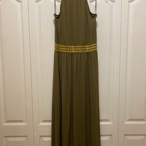 Michael Kors Olive Maxi Dress with Gold Accents